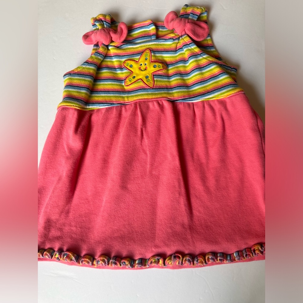 Hanna Andersson Coral & Rainbow Striped Dress with Starfish Patch